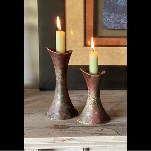 Candlesticks Scandinavian Collectible Pottery Ceramics Sensuous Shape / Mottled